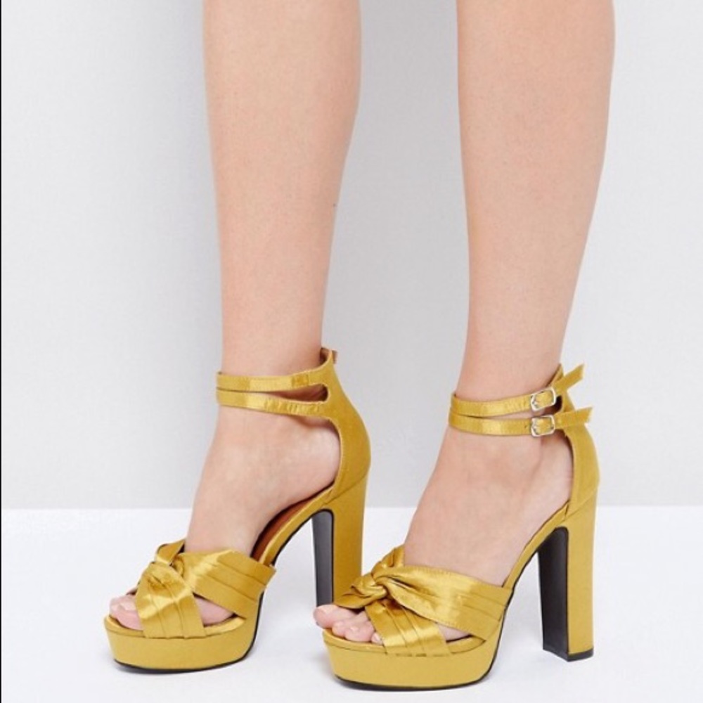 [NWT] ASOS Gold Satin Double Strap Platform Heels